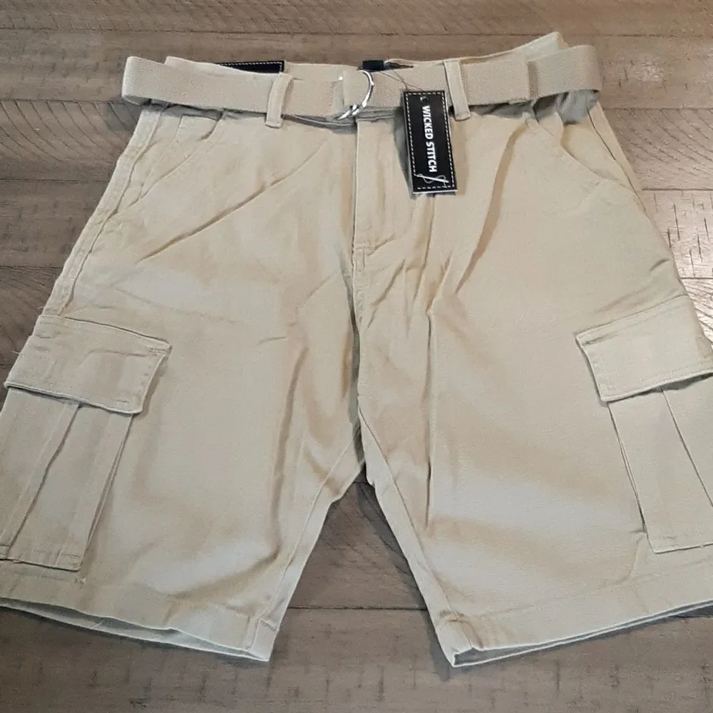 Wicked Stitch Khaki Cargo / Utility Shorts with Belt NWT